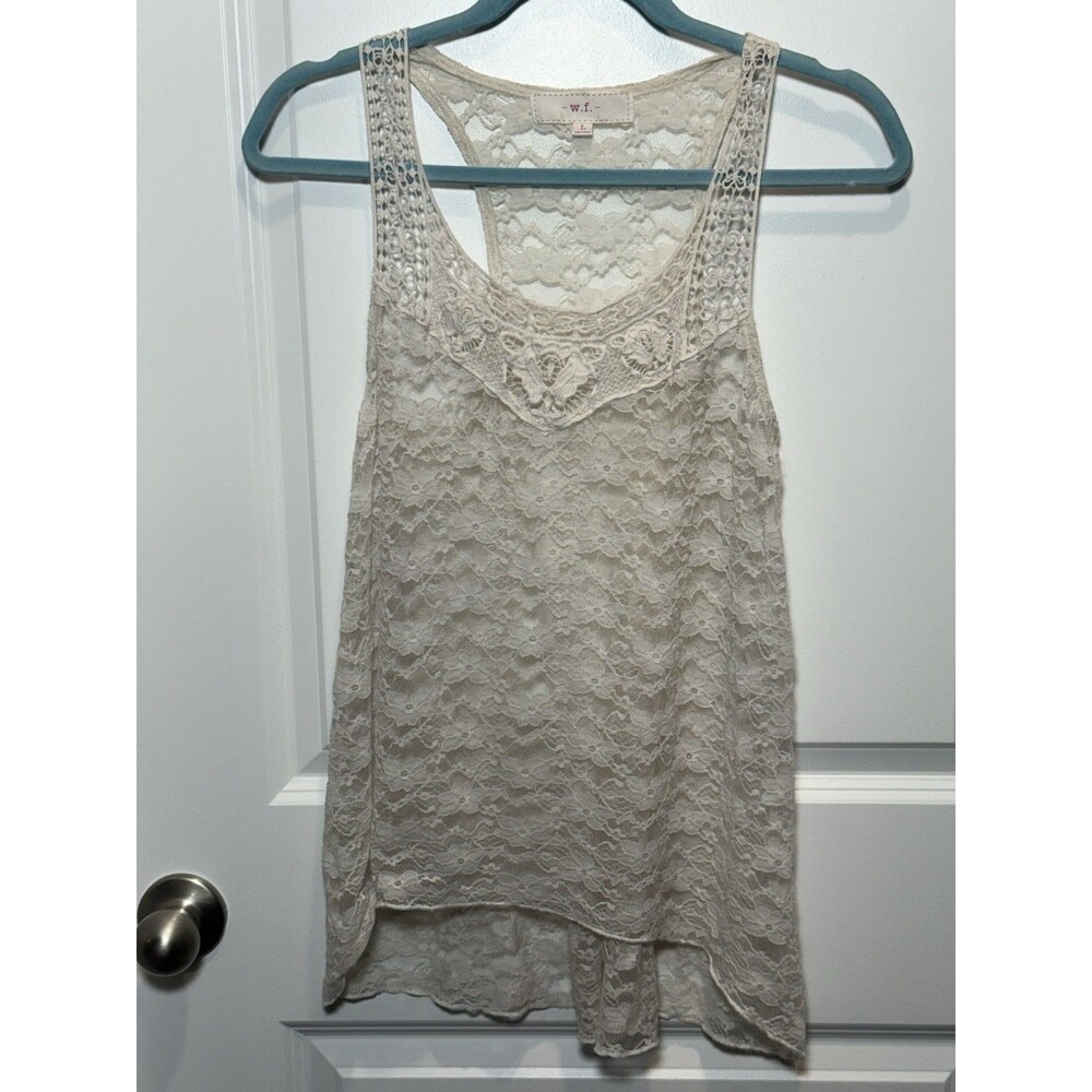 White Lace Tank Top Large WR L Racerback Shirt Blouse‎